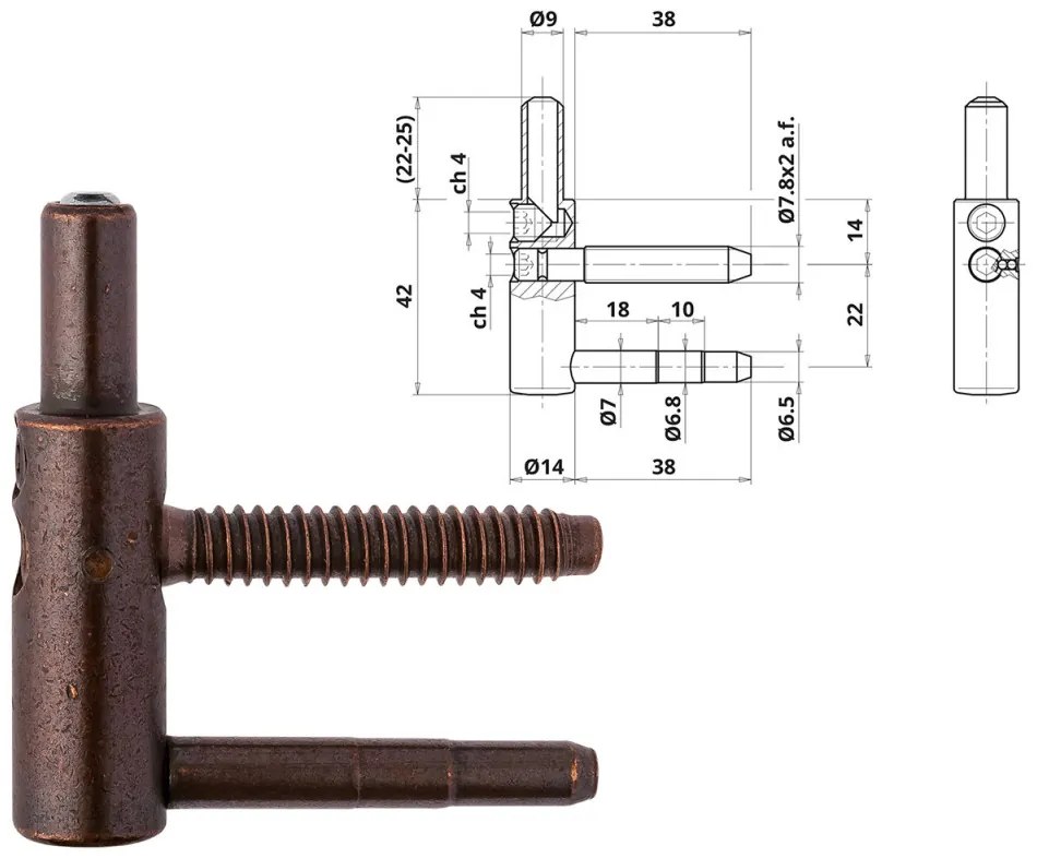 Otlav pánt 3D 14mm FIÚ bronz (csaphossz 38mm)