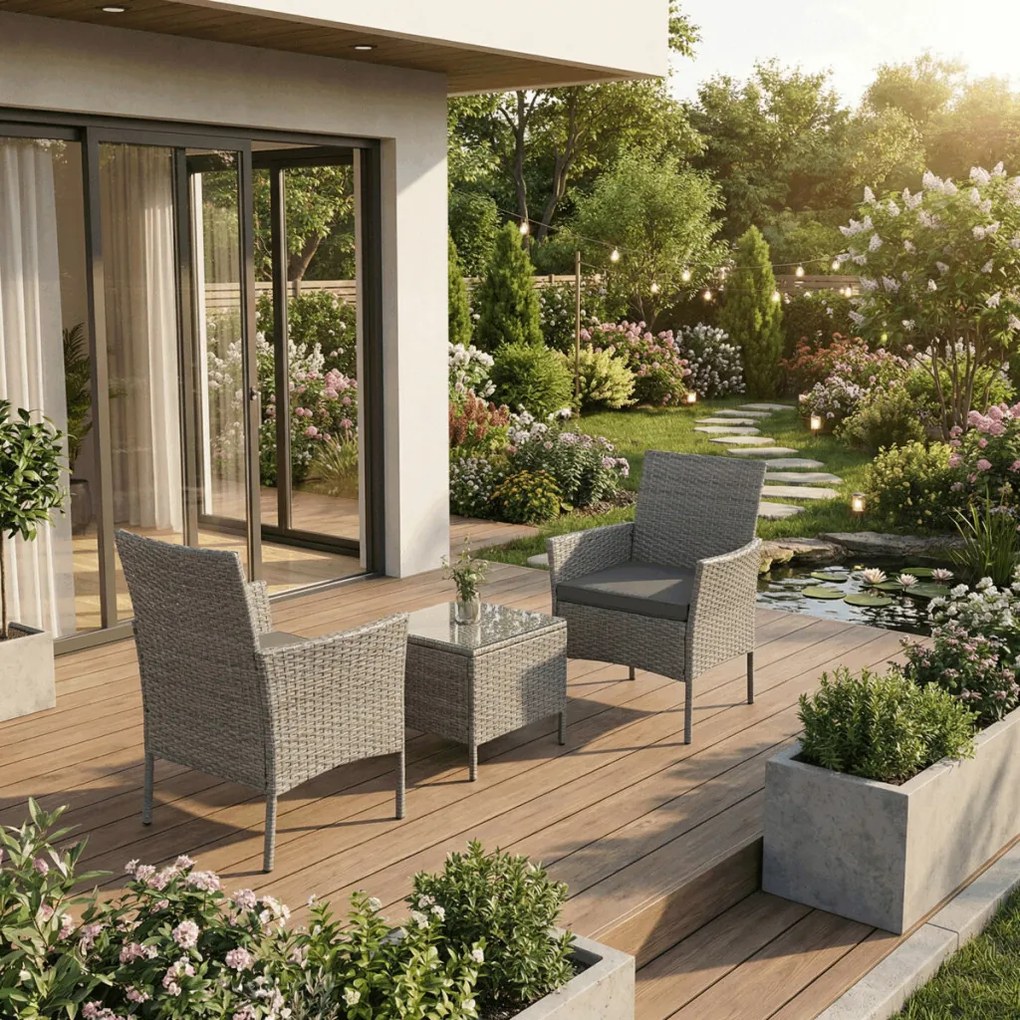 Kerti bútor szett 1+2, polyrattan, szürke, AZS-A1102 GREY