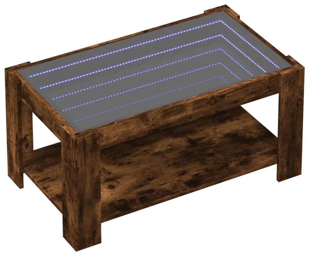 Füstös tölgy szerelt fa dohányzóasztal LED-del 93 x 53 x 45 cm