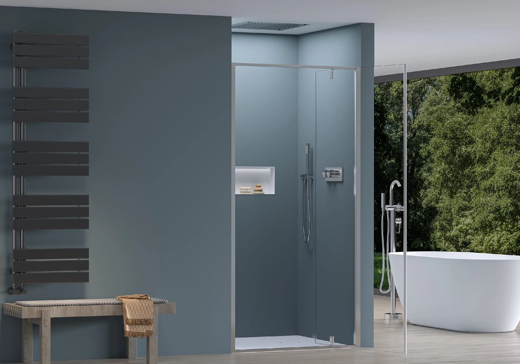 Cerano Ferri, 1-szárnyú zuhany csuklós ajtó 90x195 cm, 6mm átlátszó üveg, króm profil, CER-CER-425626