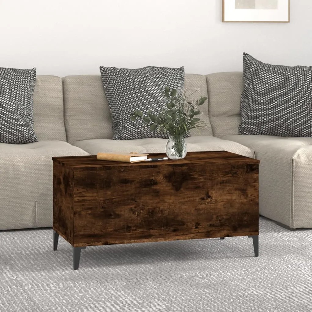 Füstös tölgy színű szerelt fa dohányzóasztal 90 x 44,5 x 45 cm