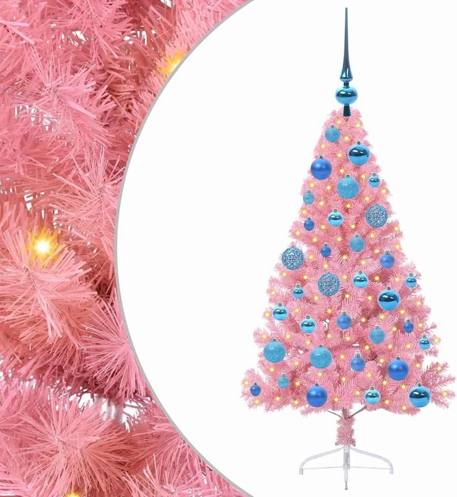 vidaXL Mesterséges, előre világított karácsonyi fa Rózsaszín 120 cm