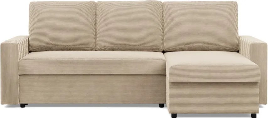 Zeus sarokkanapé, 2 ágyneműtartóval, egyenes kartámasz, kordbársony, univerzális oldal, bonell töltet, bézs