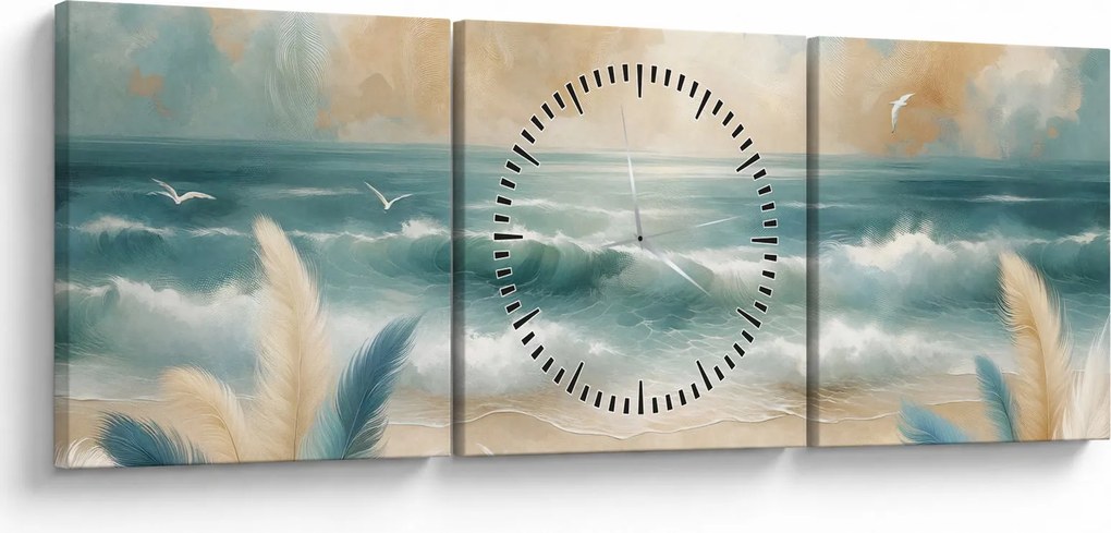 Kép – Festett strand lágy színekben (órával) (90x30 cm)