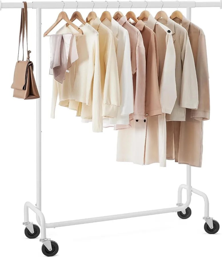 SONGMICS gurulós ruhatartó állvány, kihúzható ruharúd, max. 130 kg terhelhetőség, matt fehér