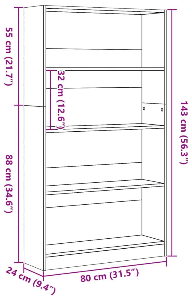 betonszürke szerelt fa könyvespolc 80 x 24 x 143 cm
