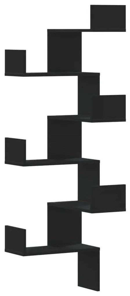 fekete szerelt fa fali sarokpolc 45 x 45 x 147 cm