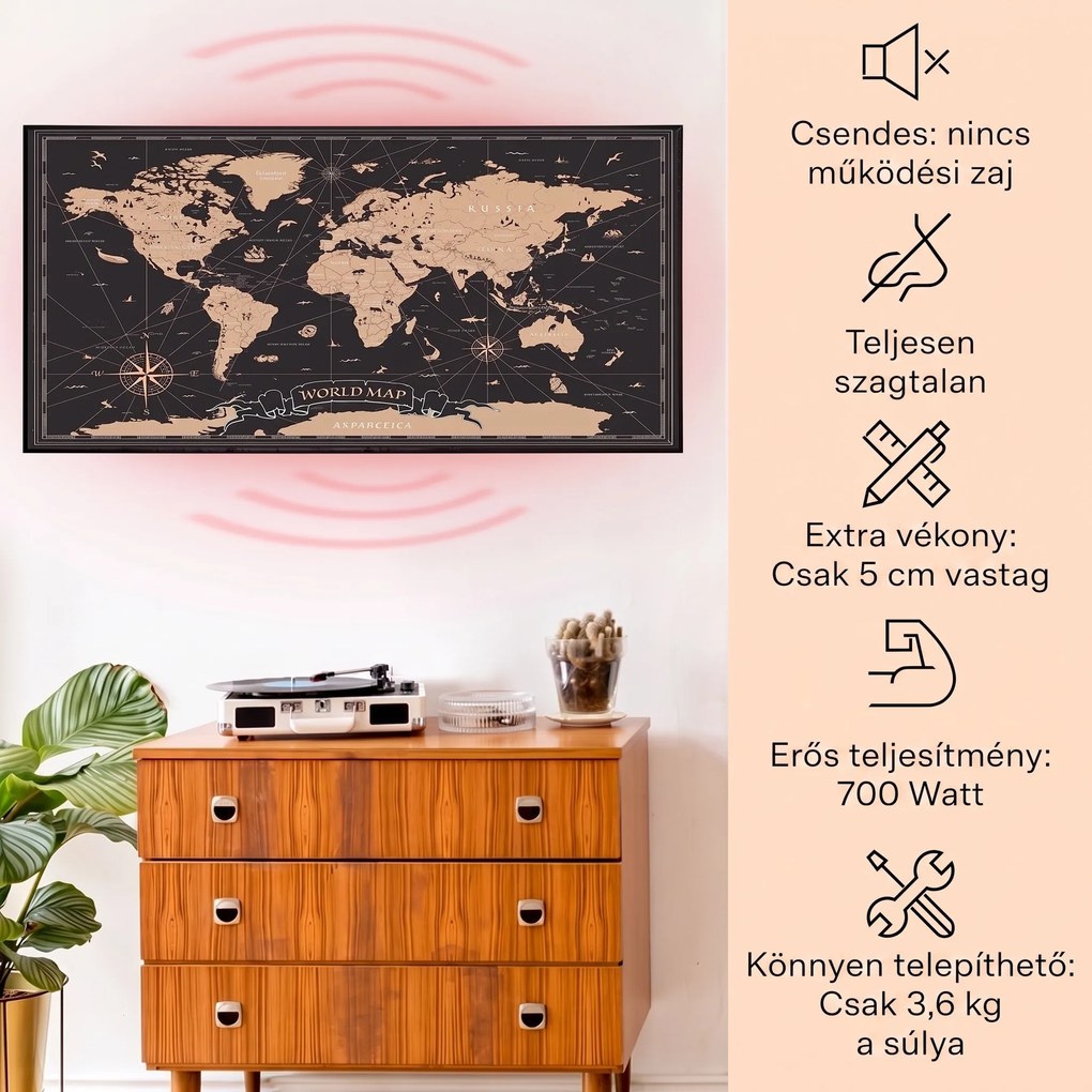 Klarstein Wonderwall Air Art Smart, infravörös hősugárzó, 120 x 60 cm, 700 W, éjszakai térkép