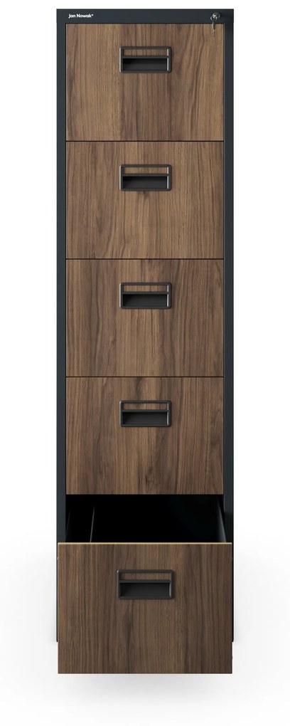 Fém irattartó szekrény, 5 fiókos SARA V5, 460 x 1625.5 x 620 mm, Eco Design: antracit/ dió