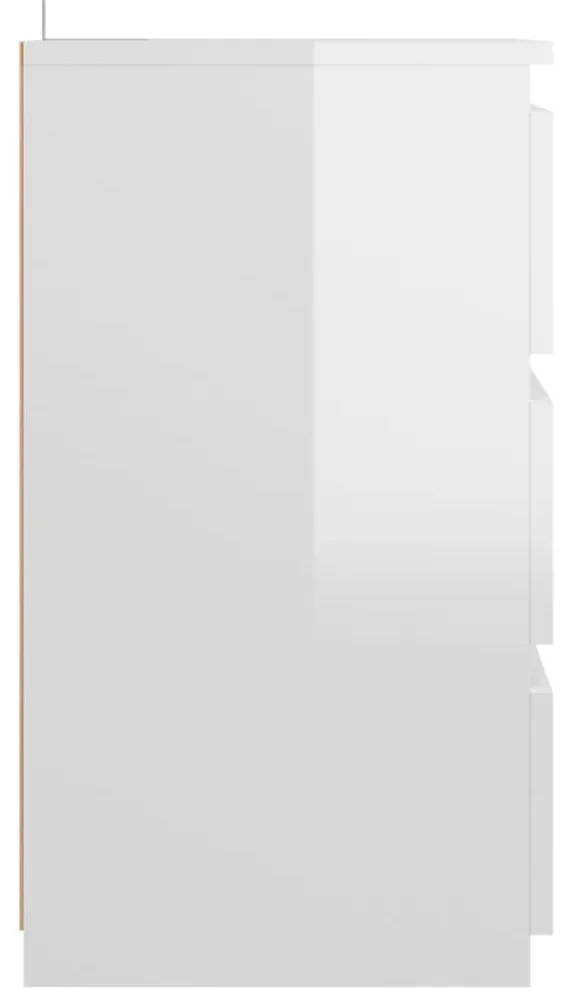 2 db magasfényű fehér szerelt fa éjjeliszekrény 40x35x62,5 cm