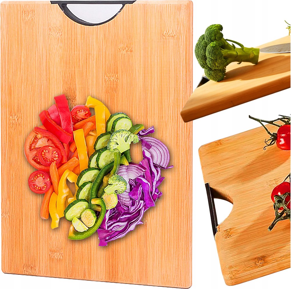 Tömör Bambusz Deszka XL 40x30 cm fekete konyhai vágófogantyúval