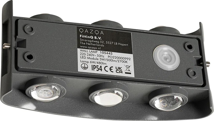 Kültéri fali lámpa sötétszürke LED-del 6 lámpás IP54 - Silly