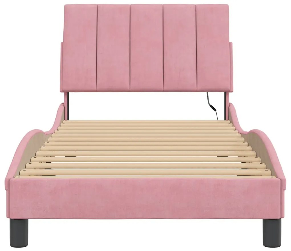 vidaXL rózsaszín bársony ágykeret LED-ekkel matrac nélkül Hanko 80 x 200 cm