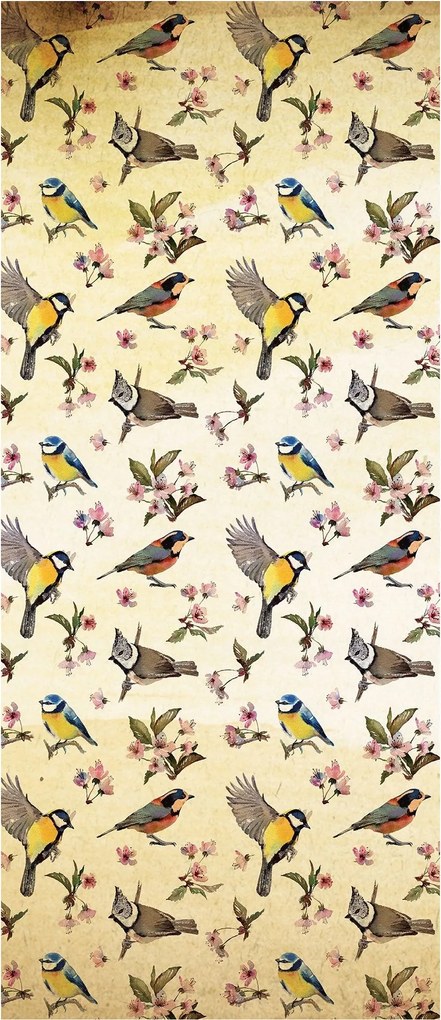 Flizelin fotótapéta Madarak és virágok krémszínű háttérrel 91x211 +ragasztó