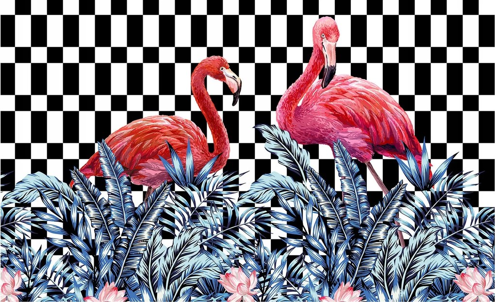 Fotótapéta Flamingók Trópusi levelek vinil 416x290 +ragasztó