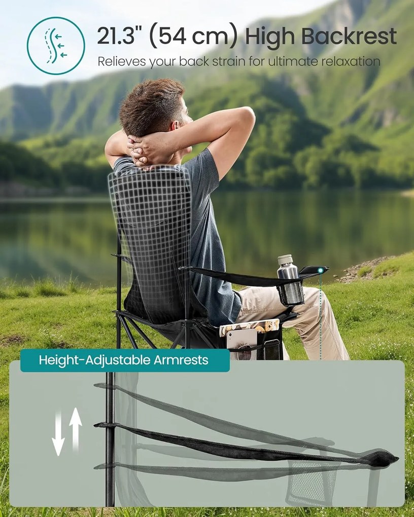 SONGMICS kempingszék szett (2 db), összecsukható kültéri székek, fekete