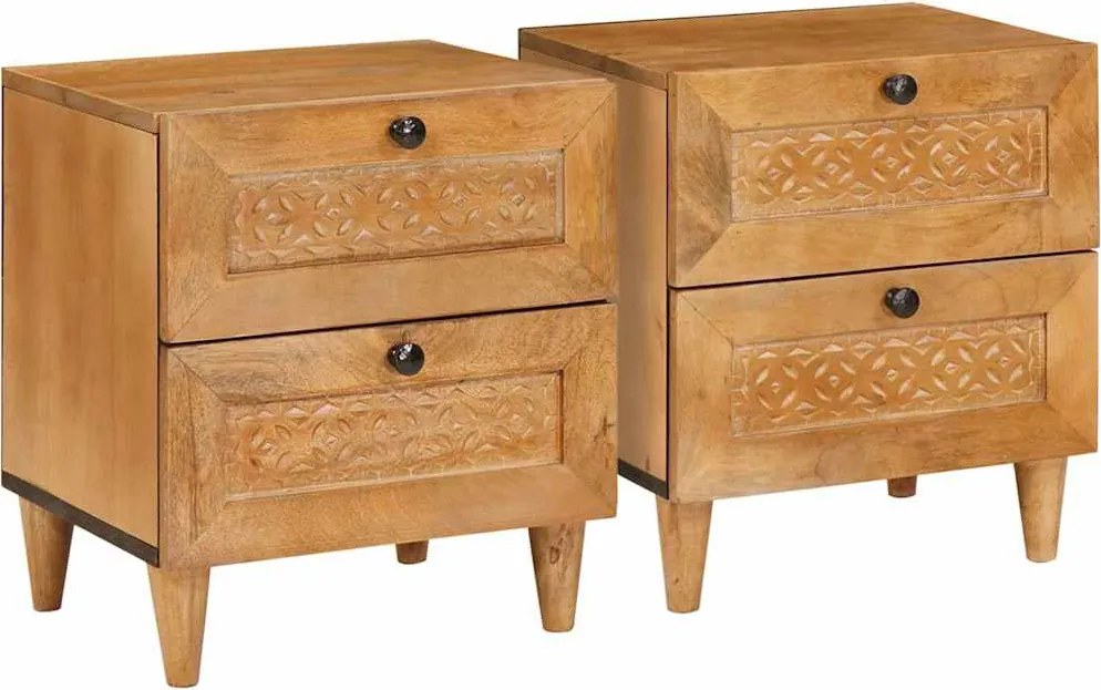 vidaXL Éjjeliszekrény 2 pcs Világos Barna 40 x 33 x 46 cm Tömör akácfa