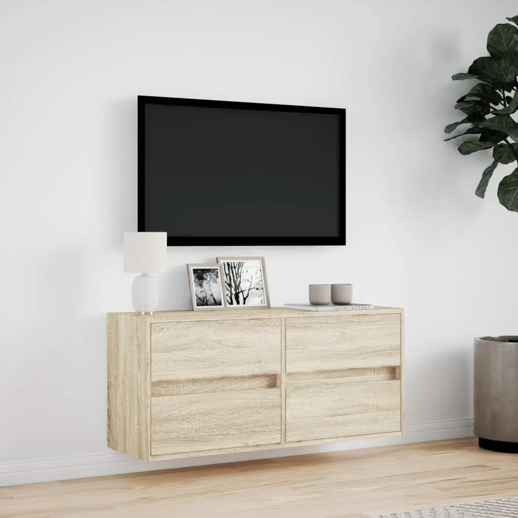 sonoma tölgy színű fali TV-szekrény LED-ekkel 100x31x45 cm
