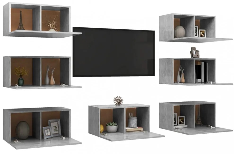 7 db betonszürke szerelt fa TV-szekrény 30,5 x 30 x 60 cm
