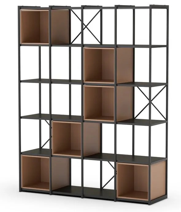 Fekete-téglavörös könyvespolc 140x179 cm Anya – Marckeric