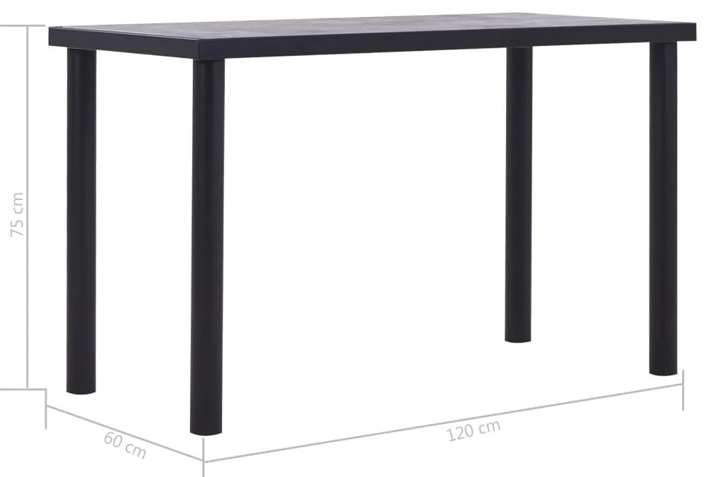 Fekete és betonszürke MDF étkezőasztal 120 x 60 x 75 cm