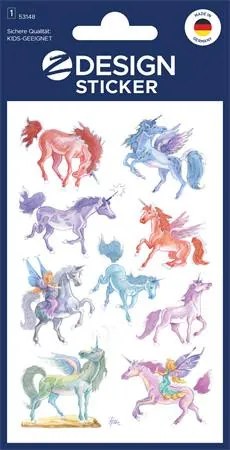 Matrica, papír, 1 ív, 76x120 mm, AVERY ZWECKFORM, Z-Design No.53148, unikornisok (AY53148)