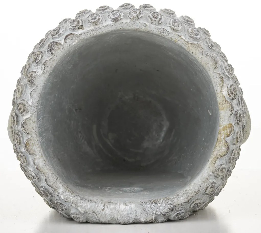 Cyrus design kerek buddha arcot ábrázoló szürke cement virágtartó váza 17x14x13cm