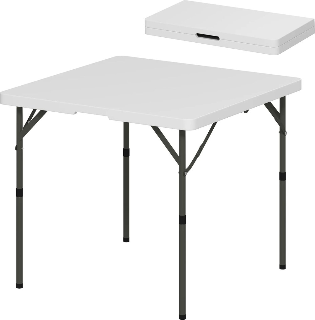 Outsunny Összecsukható Kempingasztal Magasságállítható Multifunkcionális Asztal Könnyű Oldalasztal Kert, Terasz, Erkély, Kemping, Piknik 86 x 86 cm Fe