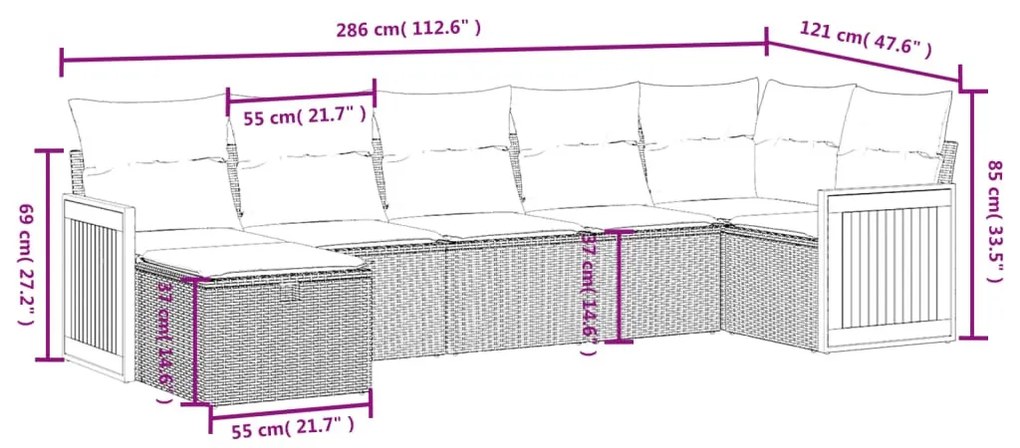 7 részes bézs polyrattan kerti ülőgarnitúra párnákkal