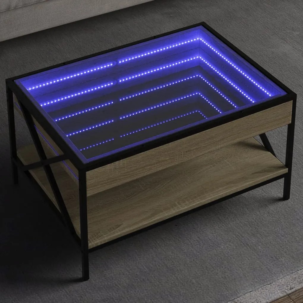 Sonoma tölgy végtelen hatású LED-es dohányzóasztal 70x50x38 cm