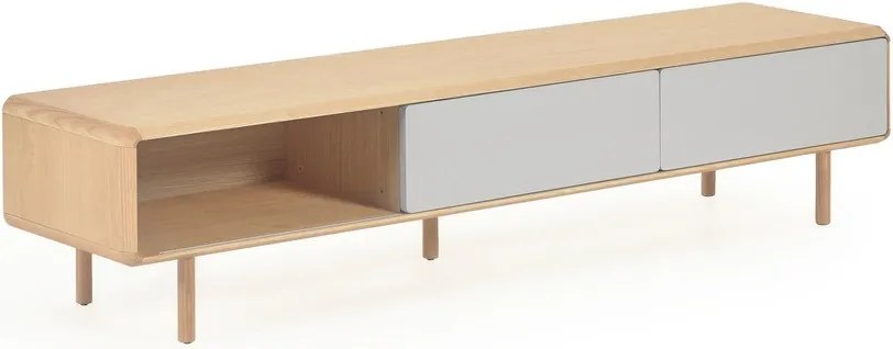 Szürke-natúr színű TV-állvány kőrisfa dekorral 180x41x42 cm Anielle – Kave Home