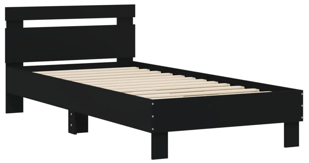 fekete ágykeret fejtámlával és LED-világítással 90 x 200 cm