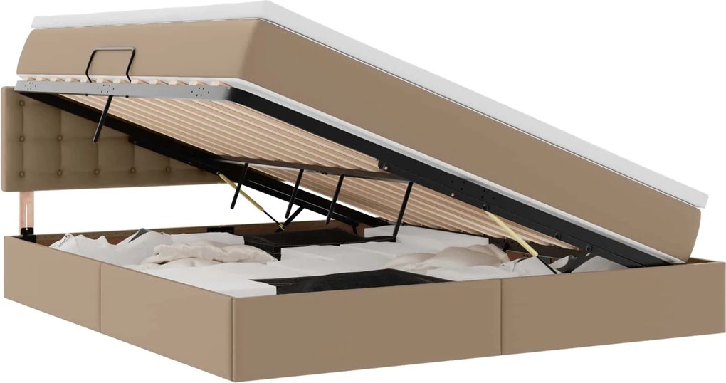 vidaXL Ágy tárolóval és matraccal matracmal Kávé 160 x 200 cm Műbőr