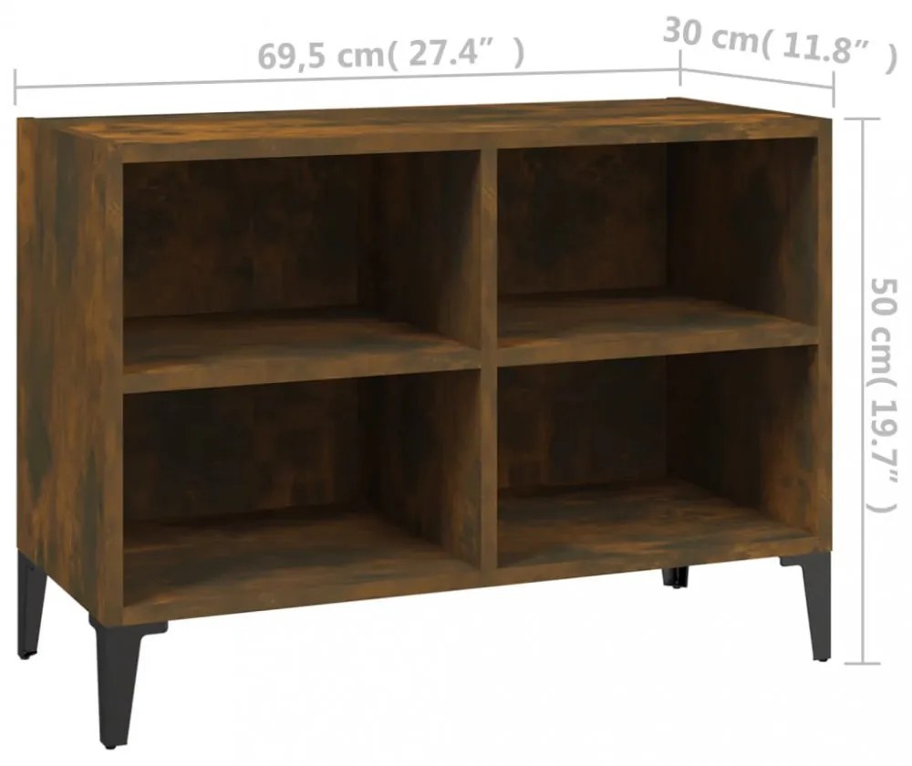 füstös tölgyszínű TV-szekrény fémlábakkal 69,5 x 30 x 50 cm