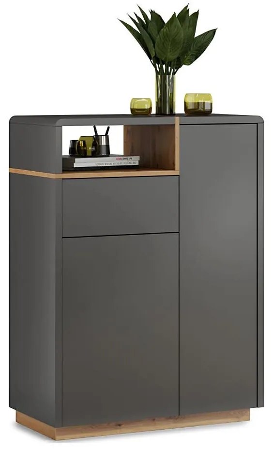 FRED fiókos komód, antracit/tölgy artisan