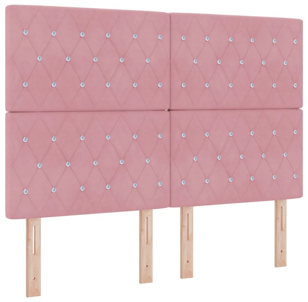 Boxspring Ágy Matrac Szett Rózsaszín 160x200 cm Bársony