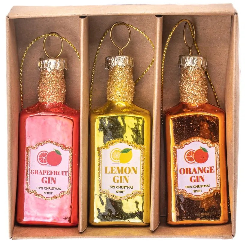 Üveg kézzel készített karácsonyfadísz készlet 3 db-os ø 3 cm Gin Bottle – Sass & Belle