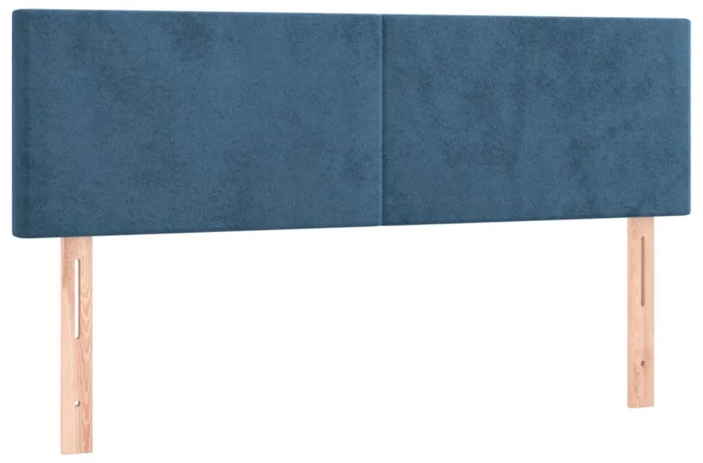 sötétkék bársony rugós ágy matraccal 140x190 cm