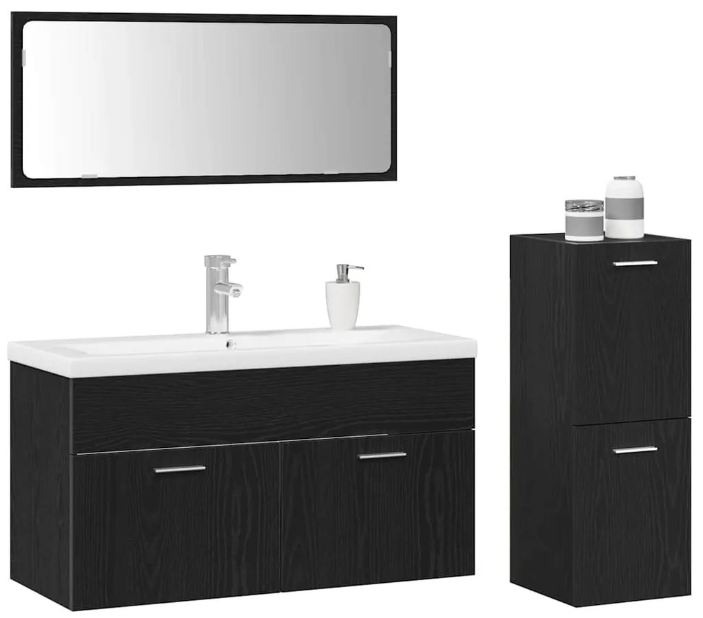 Fürdőszoba Bútor Szett 4 pcs Fekete tölgy 91 x 39.5 x 46 cm