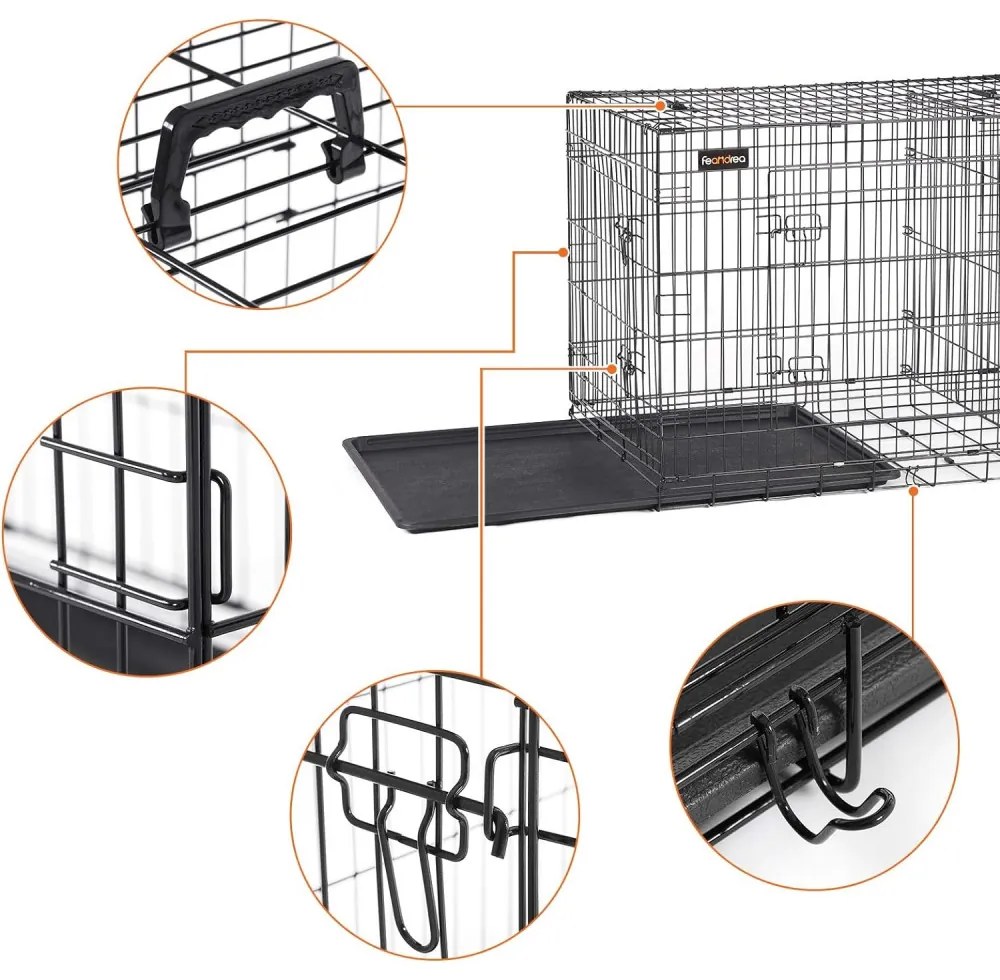 Kutyaketrec, kutyabox két ajtóval és elválasztó ráccsal, fekete 107x70x77cm