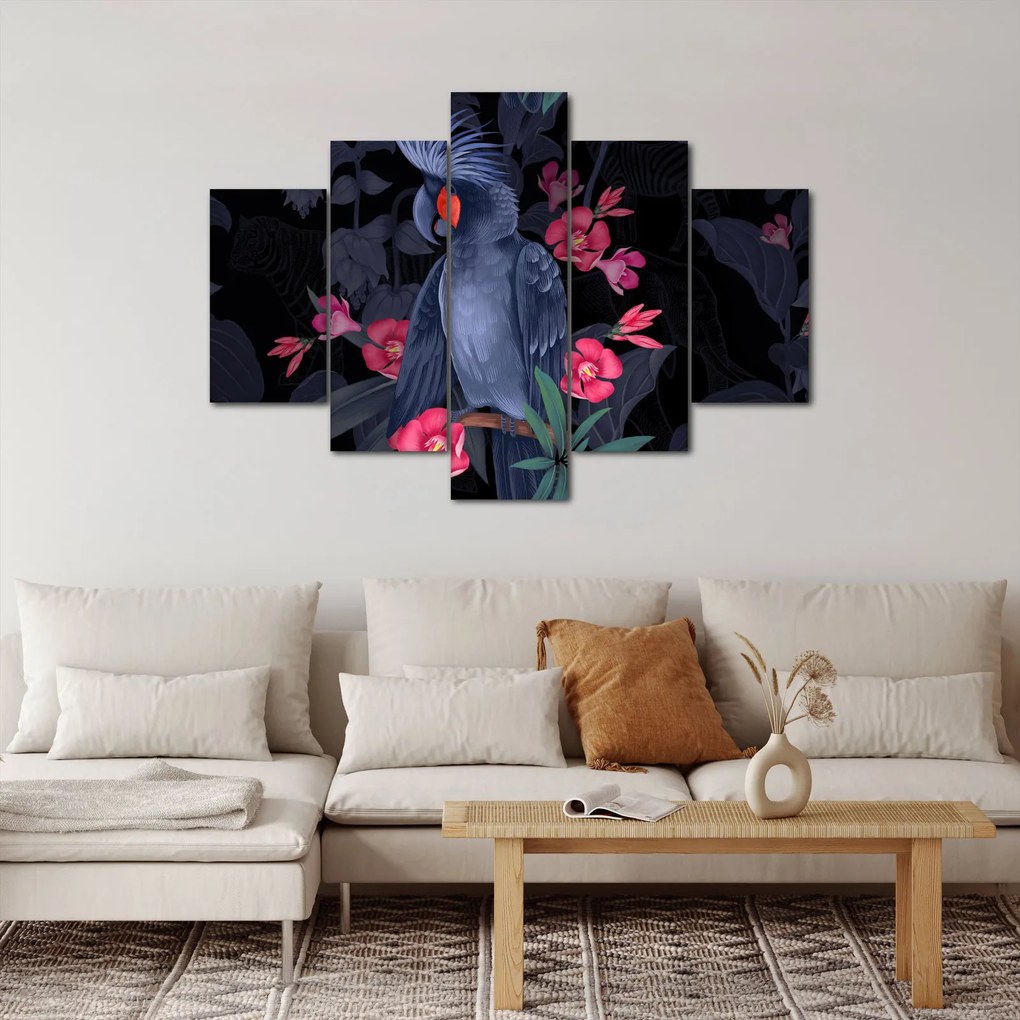 Kép - papagáj a virágok között (150x105 cm)