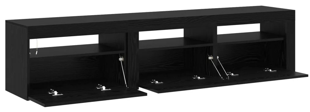 TV szekrények 2 db LED világítással Fekete tölgy MDF-ből