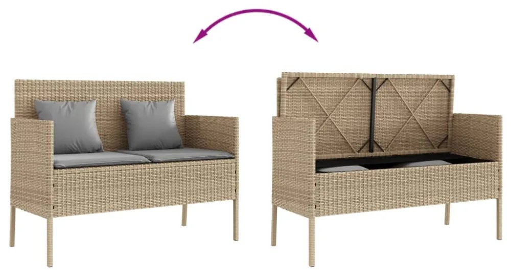 bézs polyrattan kerti pad párnákkal