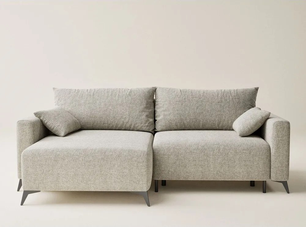 Bézs zsenília kinyitható-tárolóhelyes sarokkanapé (bal oldali-heverő résszel) Leon – Maison de Rêve