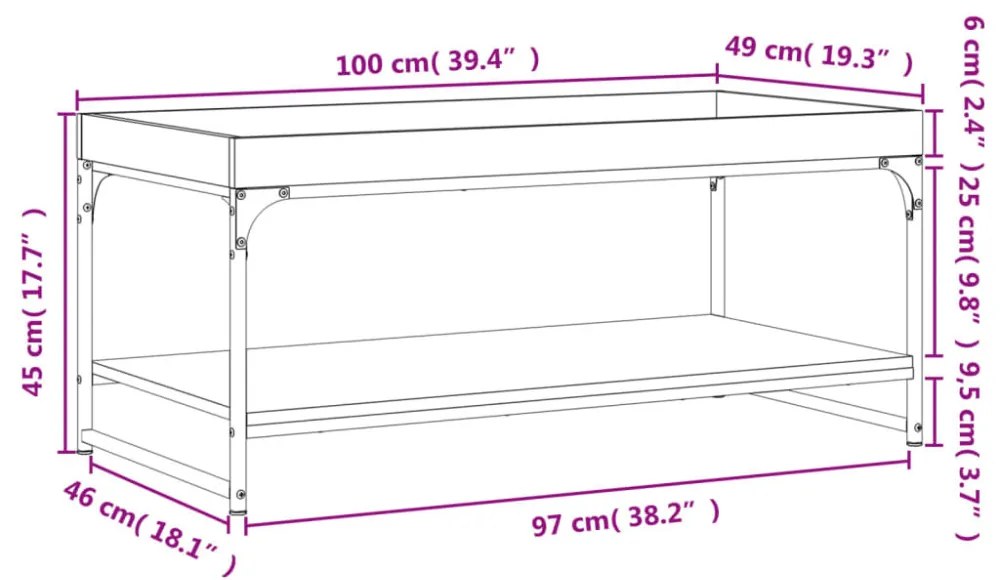füstös tölgy színű szerelt fa dohányzóasztal 100x49x45 cm