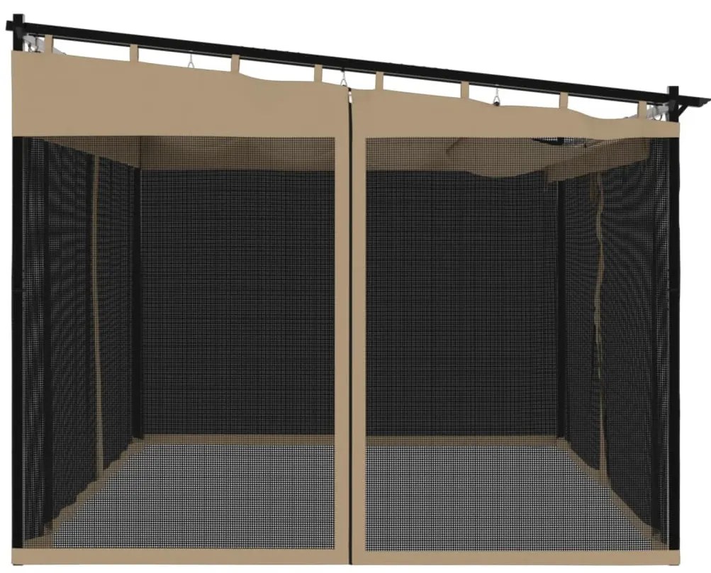 Tópszínű acél pavilon hálós oldalakkal 4 x 3 m