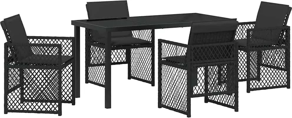 vidaXL Kert étkező szett 5 pcs Fekete polirattan