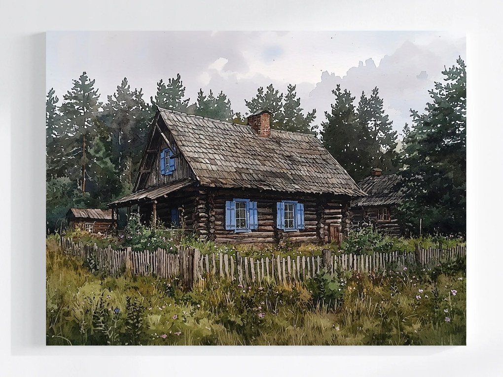 Vászonkép Canvas Tájkép Alföld Vidék Skanzen Ház Kunyhó Kert 100x75