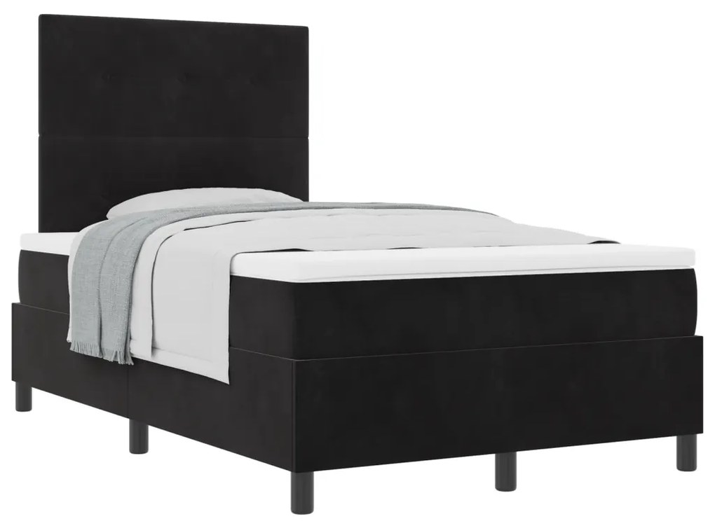 Boxspring Ágy Mattal Fekete Kicsi Dupla Bársony