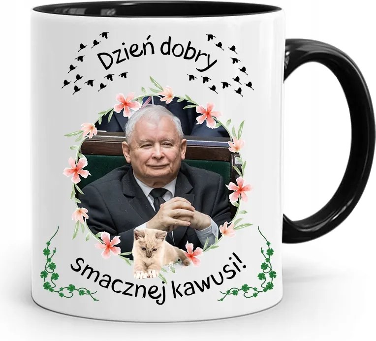 Bögre Fekete Vicces Pis Jaroslaw Kaczynski nyomott mintával